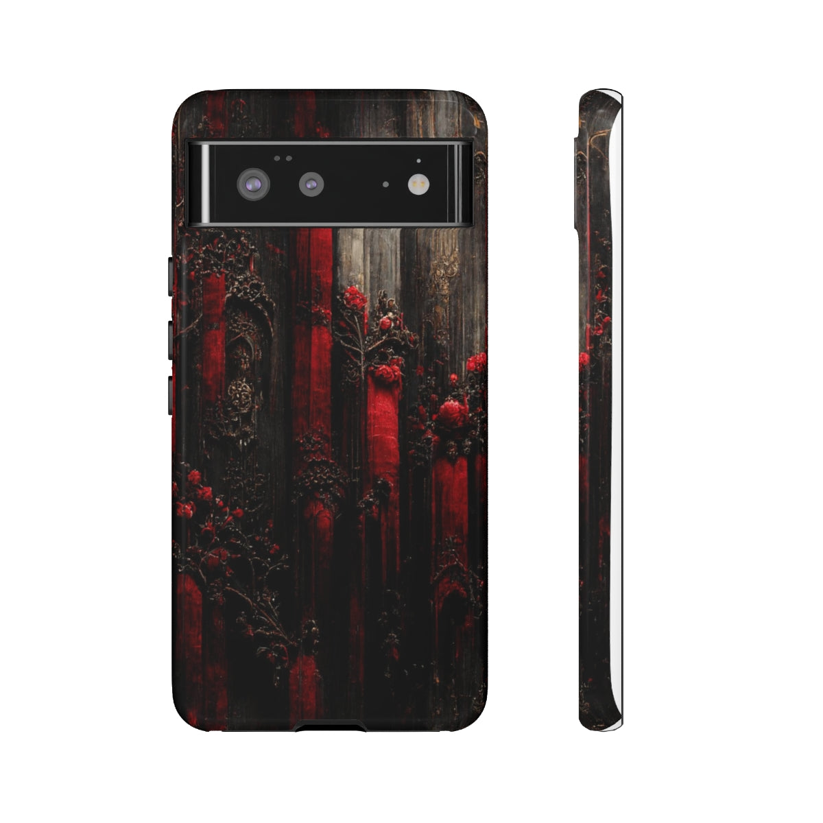 phone case - wall paper texture of red and black gothic painting octane rendering cinematic wooden detailed design frame