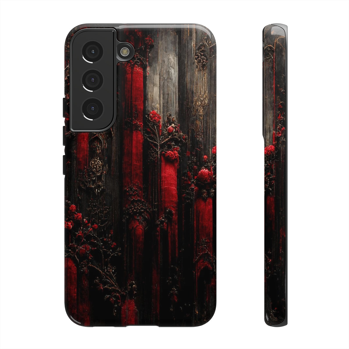 phone case - wall paper texture of red and black gothic painting octane rendering cinematic wooden detailed design frame