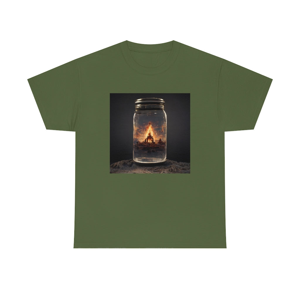 glass_jar_with_burning_man_temple_inside_black_rock_city - Unisex Heavy Cotton Tee