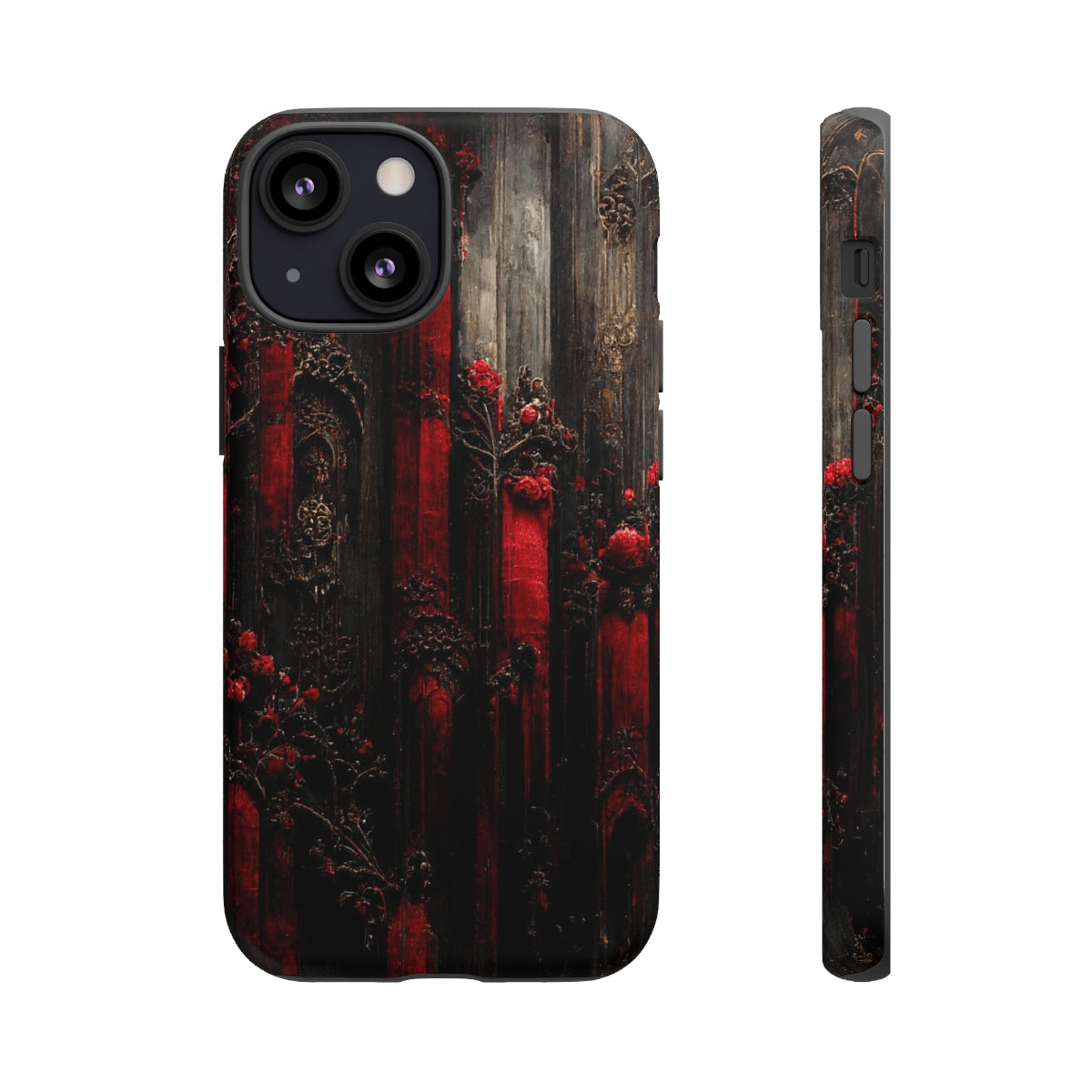 phone case - wall paper texture of red and black gothic painting octane rendering cinematic wooden detailed design frame