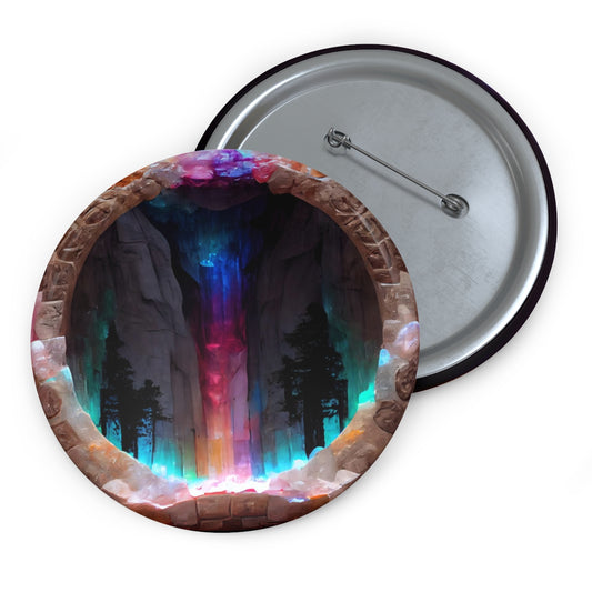 Pin Buttons - psychedelic portal to yosemite made of gemstones and glowing runes