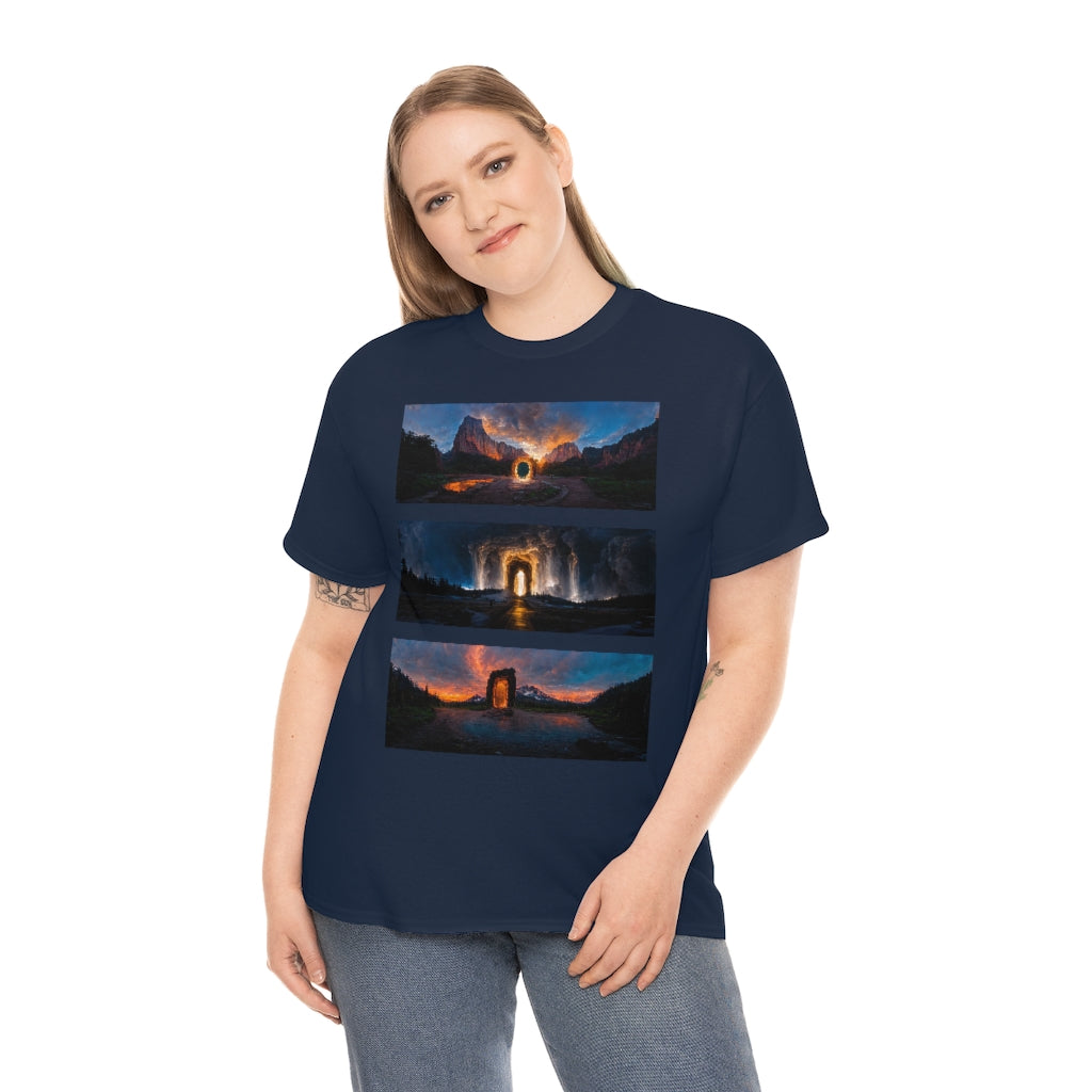 wide_angle_photo_of_a_magical_portal_in_(zion, yellowstone, ranier) - Unisex Heavy Cotton Tee