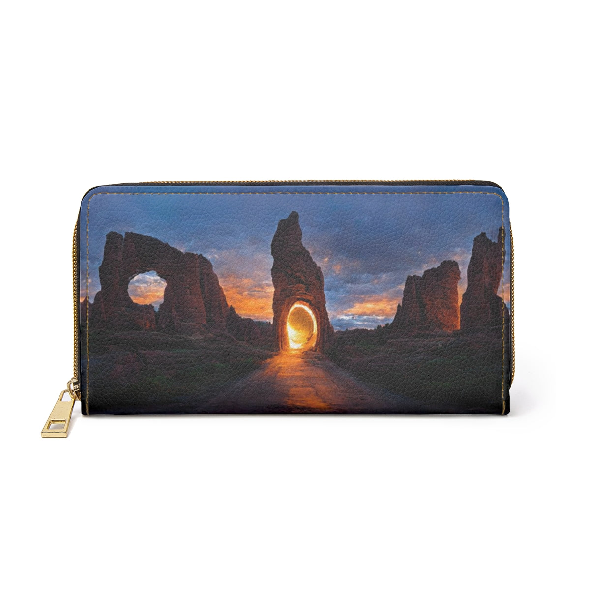 Zipper Wallet - wide angle photo of a magical portal in arches national park at sunset, realistic, cinematic, quite awe-inspiring