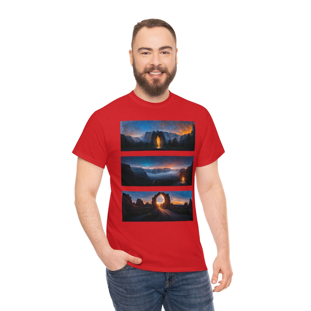 wide_angle_photo_of_a_magical_portal_in_(yosemite_valley, the_grand_canyon, arches_national_park) - Unisex Heavy Cotton Tee