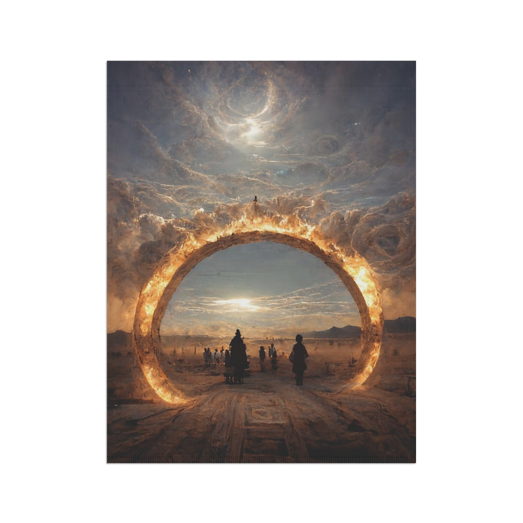 stargate that forms a circle leads to the burning man festival - Garden & House Banner