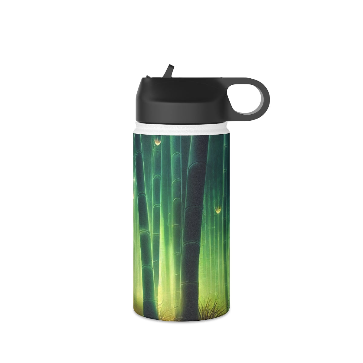 Stainless Steel Water Bottle, Standard Lid - psychedelic bamboo grove, causeway, fireflies, fantasy, intricate detail, illusion, mist, beautiful, hyper-realistic, breathtaking, ghostly figure, majestic, magic colour palette, low angle, unreal engine