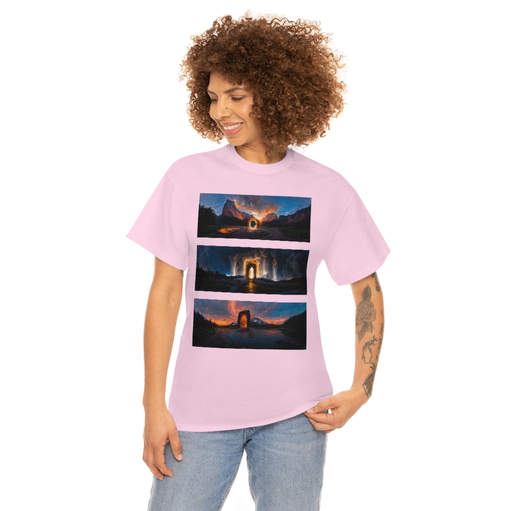 wide_angle_photo_of_a_magical_portal_in_(zion, yellowstone, ranier) - Unisex Heavy Cotton Tee