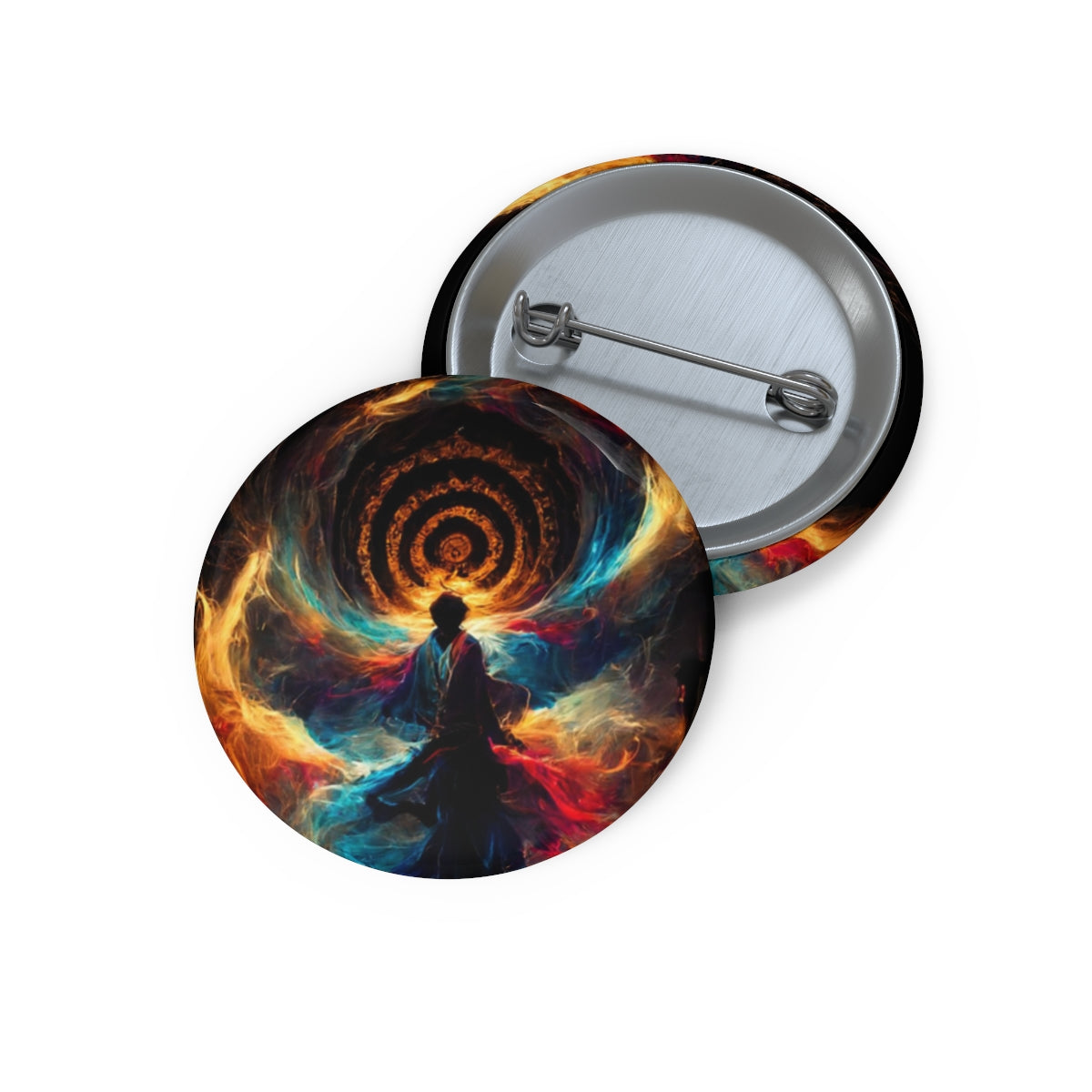 Pin Buttons - god of psychedelics dancing in a vortex made of fire