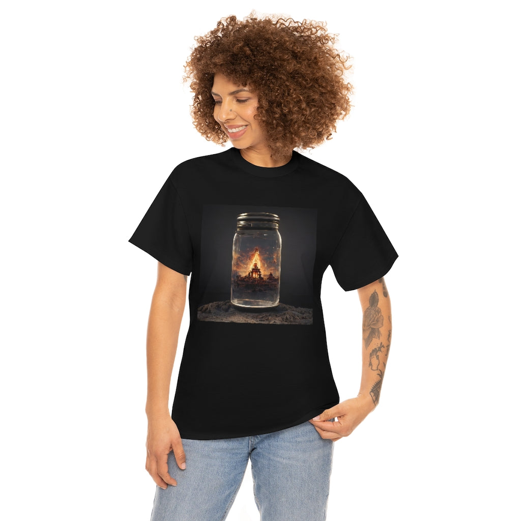 glass_jar_with_burning_man_temple_inside_black_rock_city - Unisex Heavy Cotton Tee