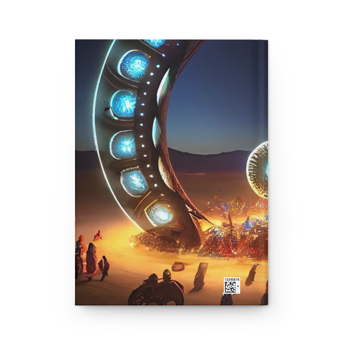 giant glowing circular fantasy stargate at burning man at night - Hardcover Journal Matte