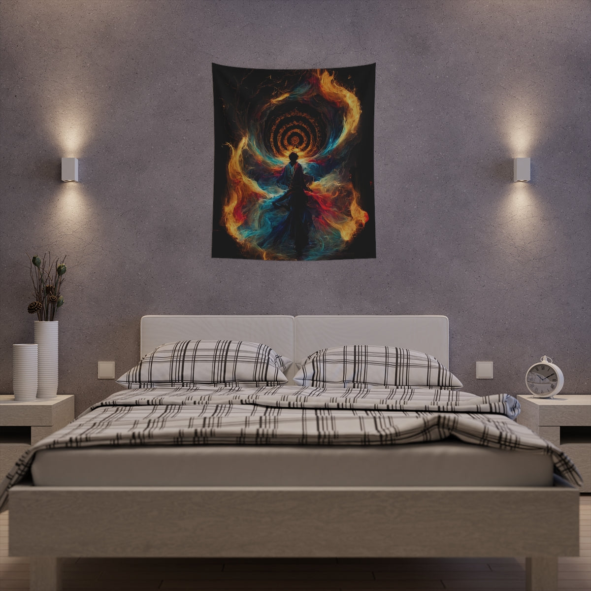 god of psychedelics dancing in a vortex made of fire - Indoor Wall Tapestries