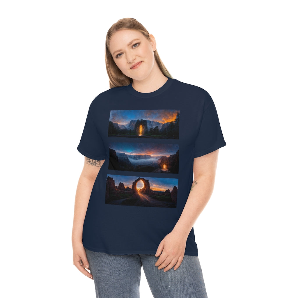 wide_angle_photo_of_a_magical_portal_in_(yosemite_valley, the_grand_canyon, arches_national_park) - Unisex Heavy Cotton Tee