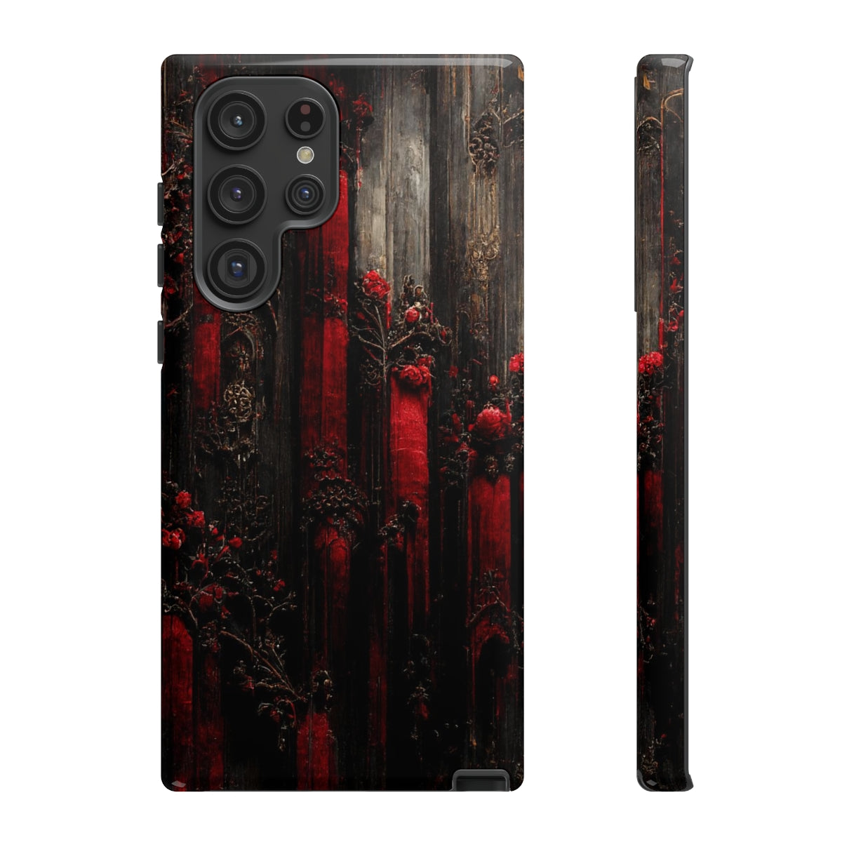 phone case - wall paper texture of red and black gothic painting octane rendering cinematic wooden detailed design frame