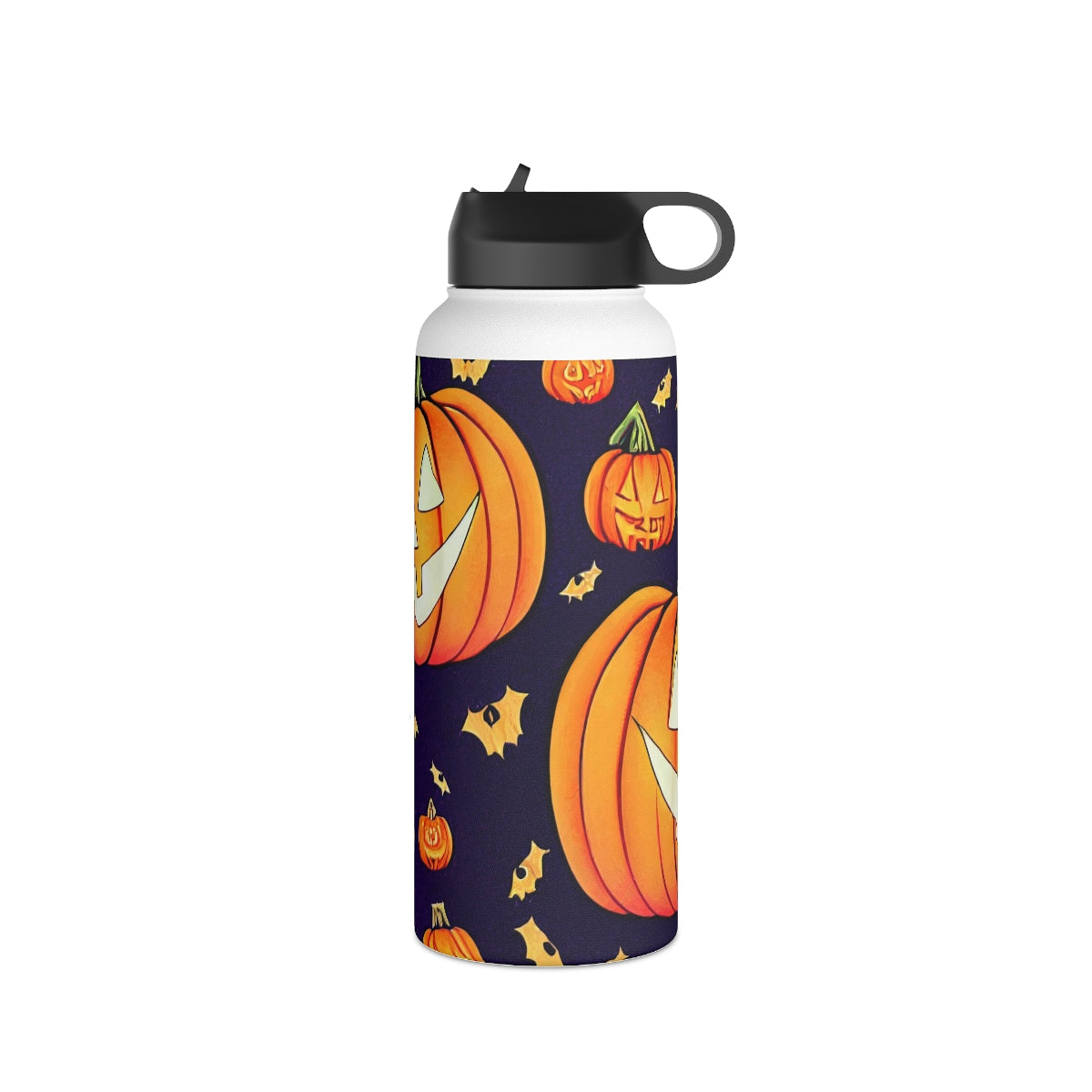 Stainless Steel Water Bottle, Standard Lid - Halloween wall art, Halloween decor, cat bat vampire witch ghost pumpkin, repeating seamless pattern , in the style of alphonse mucha