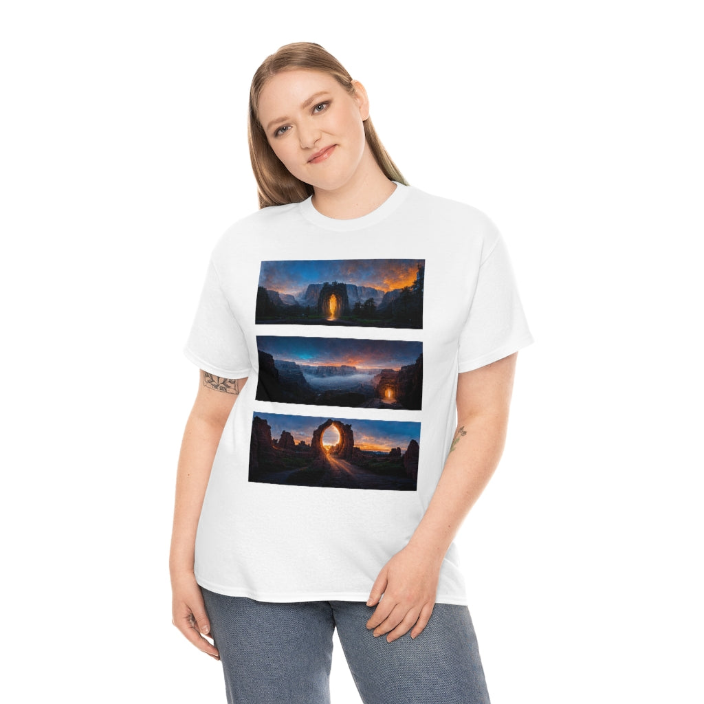 wide_angle_photo_of_a_magical_portal_in_(yosemite_valley, the_grand_canyon, arches_national_park) - Unisex Heavy Cotton Tee