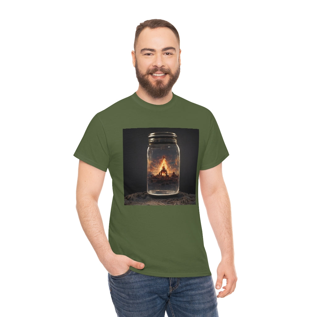 glass_jar_with_burning_man_temple_inside_black_rock_city - Unisex Heavy Cotton Tee