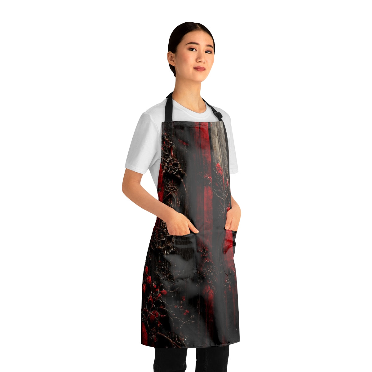 wall paper texture of red and black gothic painting octane rendering cinematic wooden detailed design frame 4 k - Apron