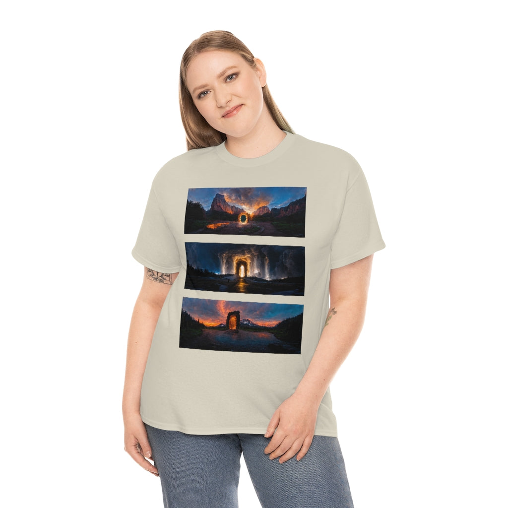 wide_angle_photo_of_a_magical_portal_in_(zion, yellowstone, ranier) - Unisex Heavy Cotton Tee