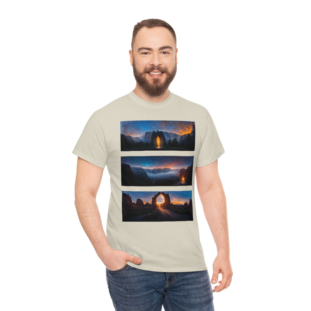 wide_angle_photo_of_a_magical_portal_in_(yosemite_valley, the_grand_canyon, arches_national_park) - Unisex Heavy Cotton Tee