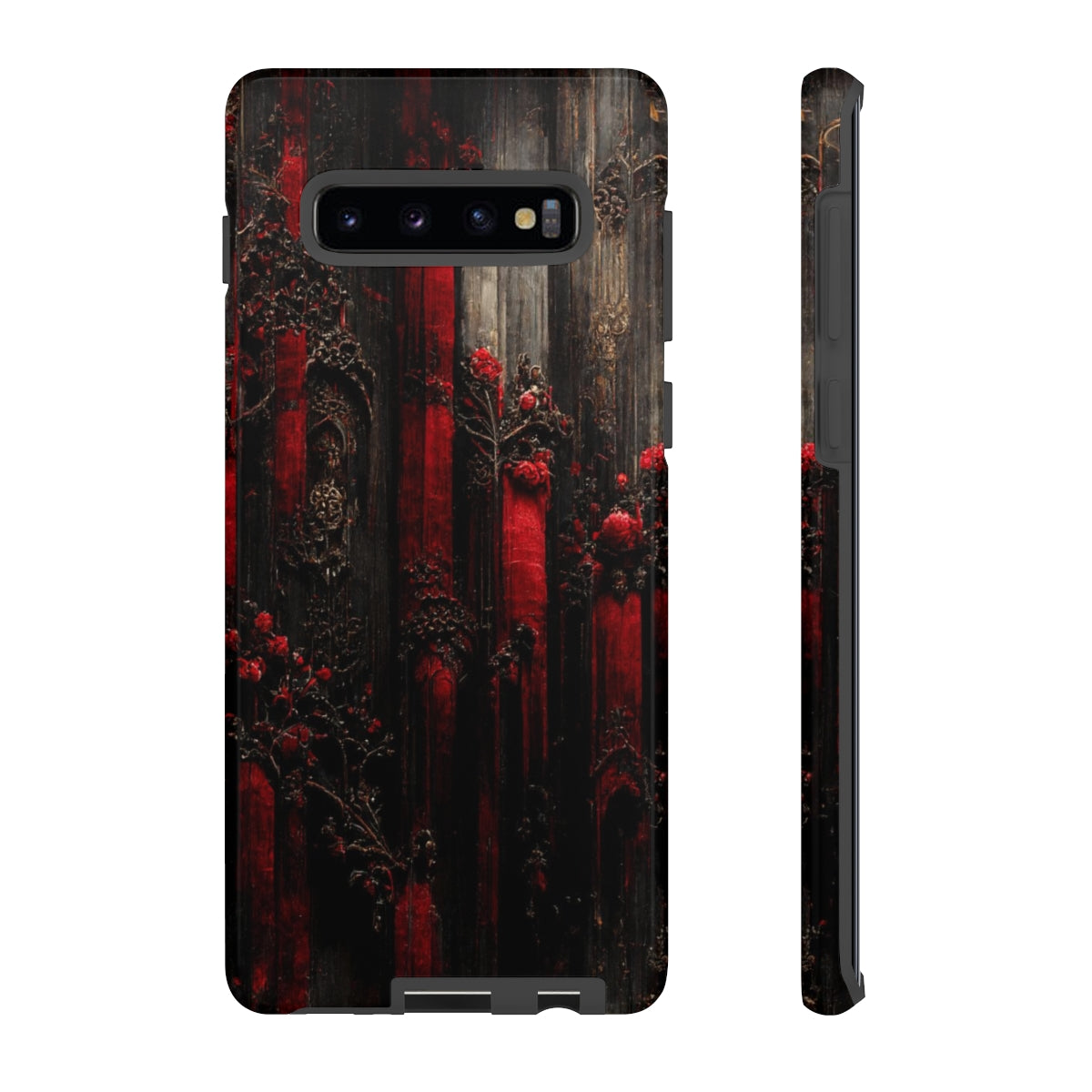 phone case - wall paper texture of red and black gothic painting octane rendering cinematic wooden detailed design frame