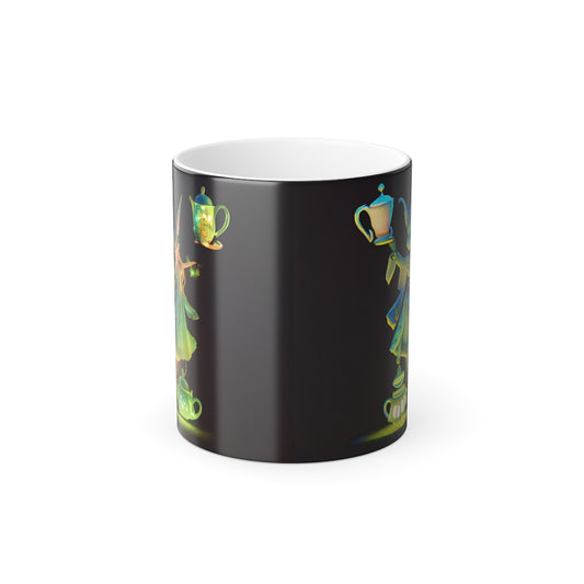 product shot of a super cute warhammer tea faerie, wearing a light dress, brandishing a teapot - Color Morphing Mug, 11oz