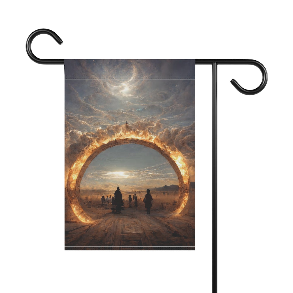 stargate that forms a circle leads to the burning man festival - Garden & House Banner