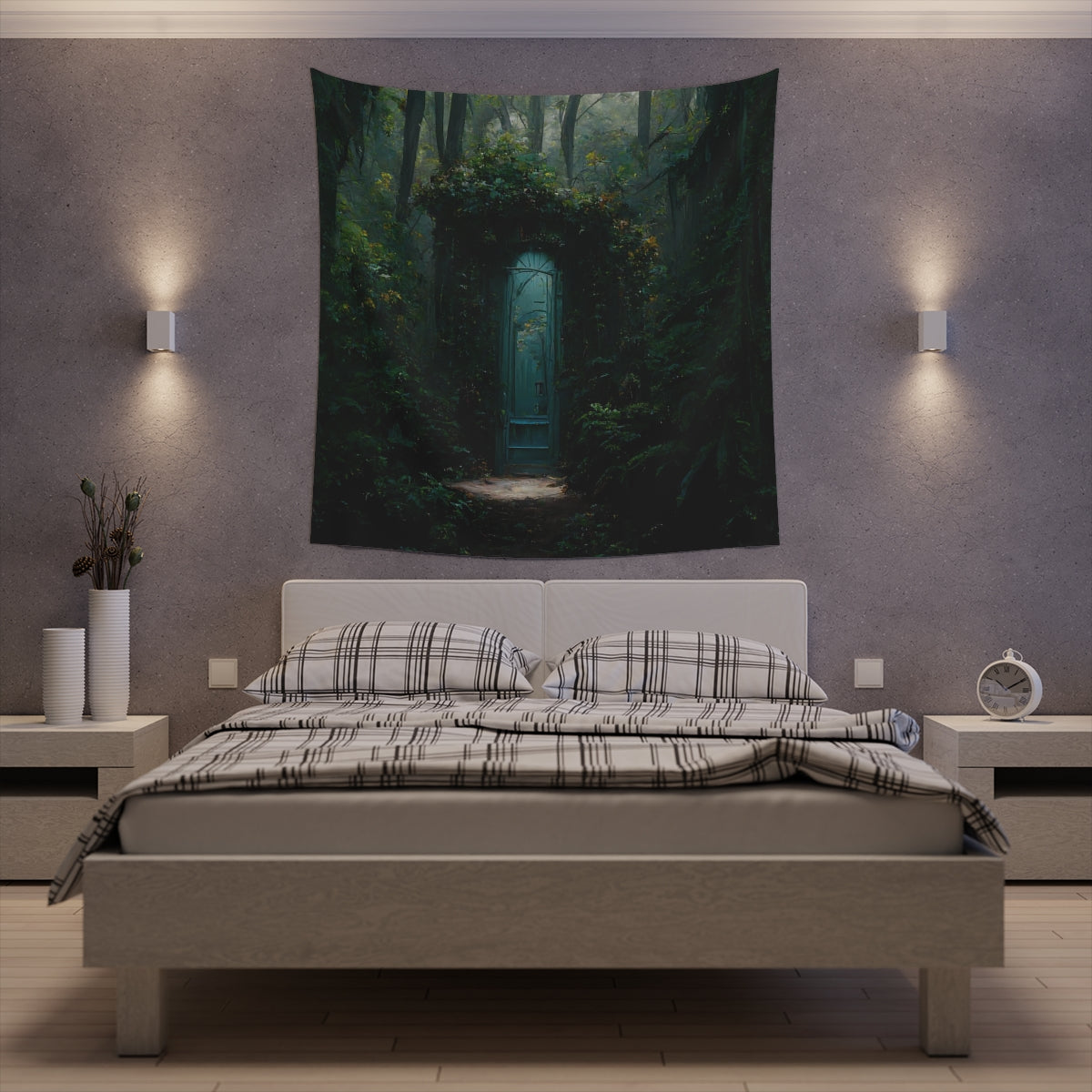 fantasy secret doorway to the feywild hidden in a lush forest environment - Indoor Wall Tapestries