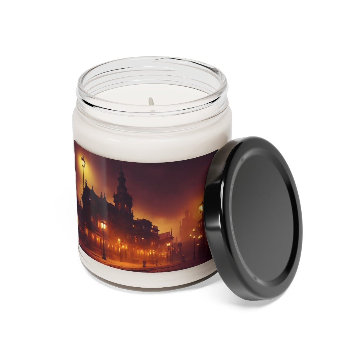 Scented Soy Candle, 9oz - fantasy scene, old victorian city, many details, dark fantasy, sparkle, lights, Grimdark, ornate, Intricate details, unreal engine, 8k