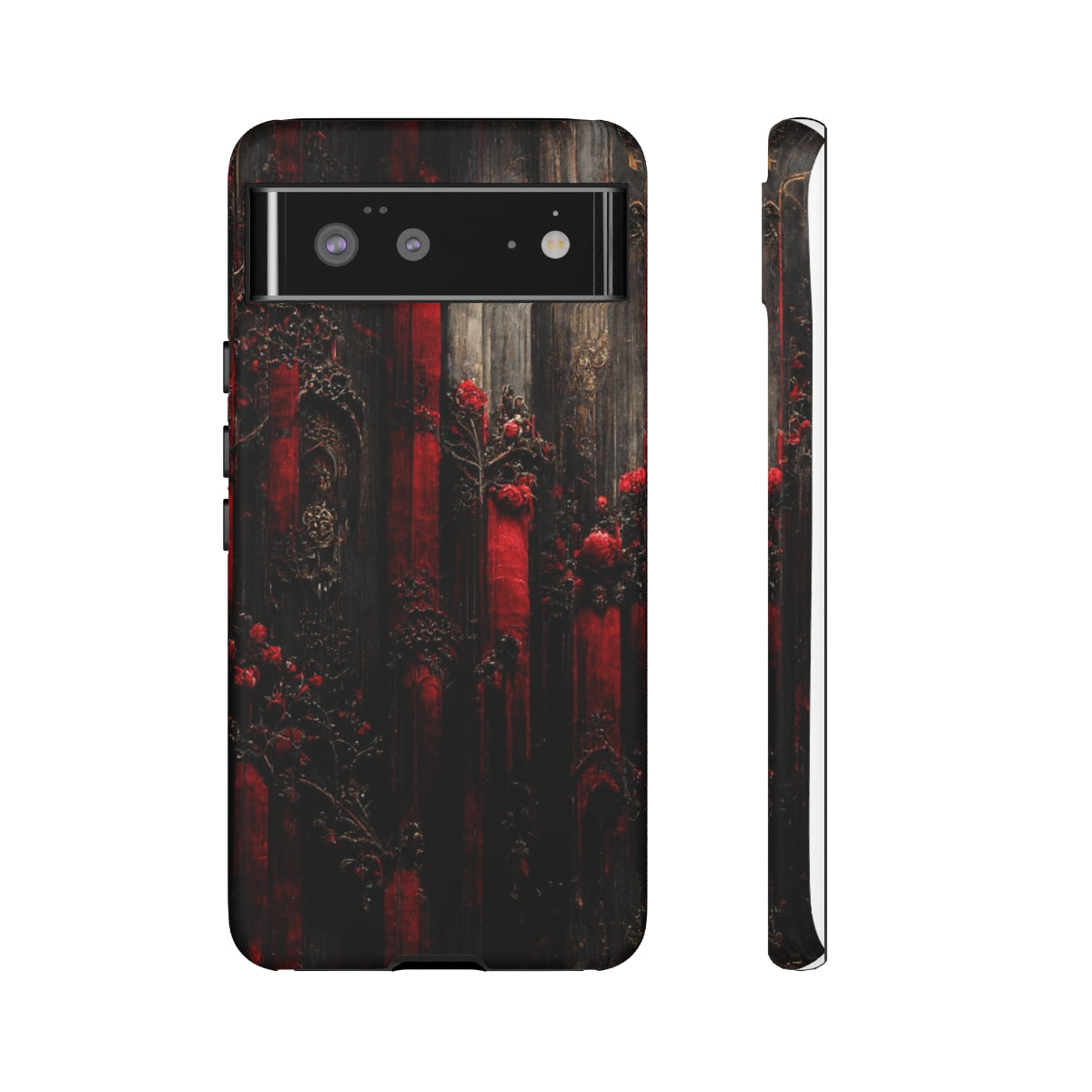 phone case - wall paper texture of red and black gothic painting octane rendering cinematic wooden detailed design frame