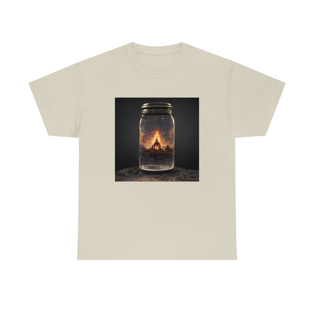 glass_jar_with_burning_man_temple_inside_black_rock_city - Unisex Heavy Cotton Tee