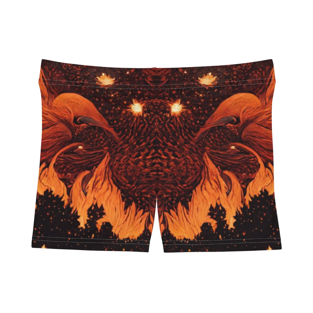 tiling pattern on wood panel of flames and stars  - Women's Shorts (AOP)