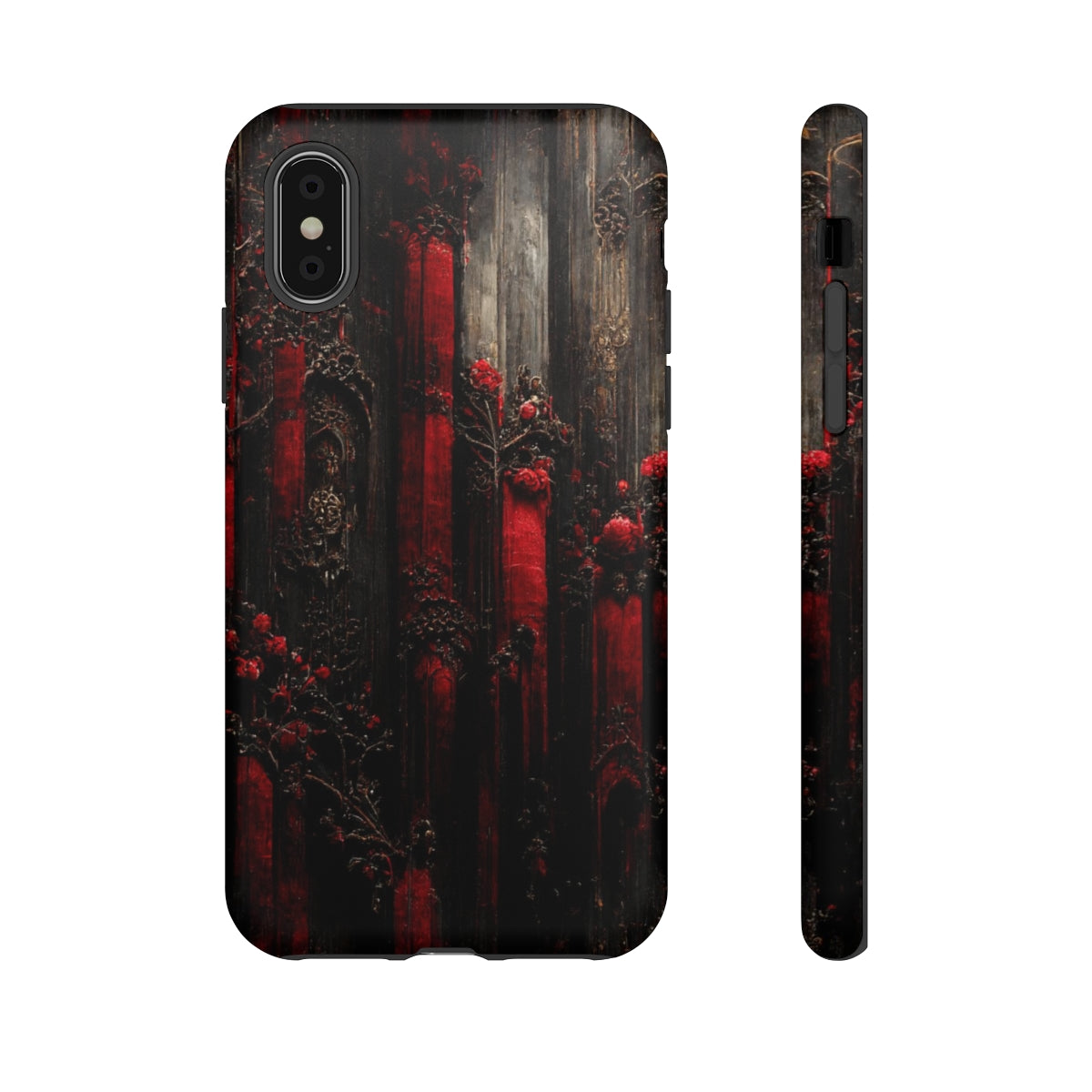 phone case - wall paper texture of red and black gothic painting octane rendering cinematic wooden detailed design frame