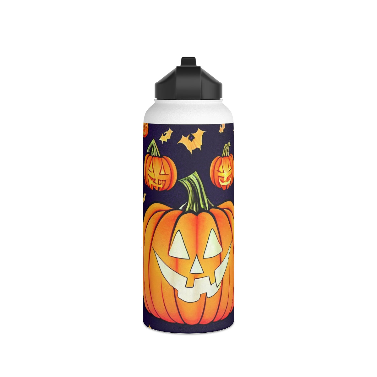 Stainless Steel Water Bottle, Standard Lid - Halloween wall art, Halloween decor, cat bat vampire witch ghost pumpkin, repeating seamless pattern , in the style of alphonse mucha