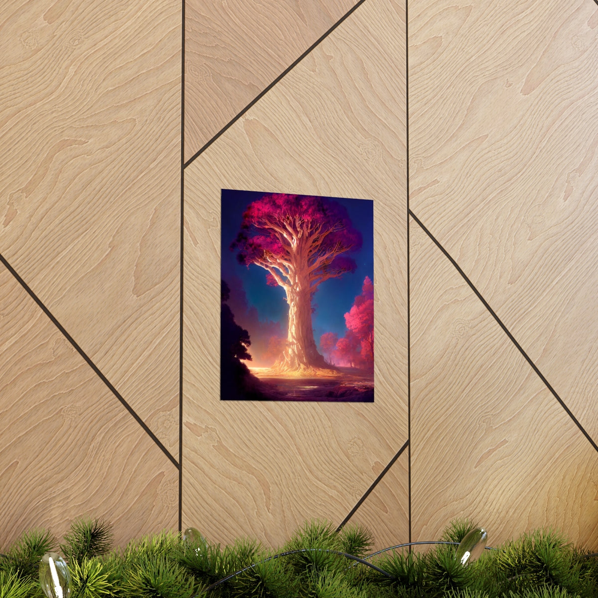 Premium Matte vertical posters - gate to a psychedelic realm, giant tree, light, highly detailed, immersive, volumetric light, detailed concept art