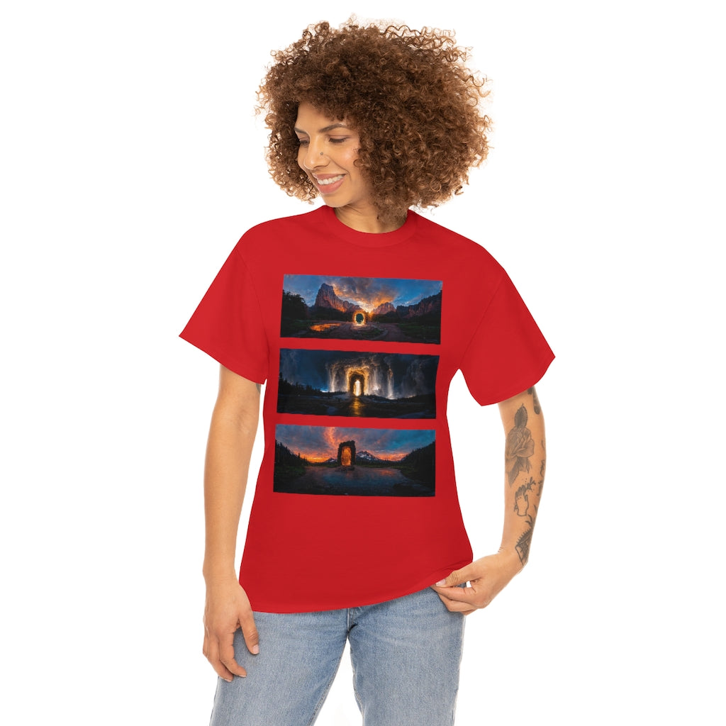 wide_angle_photo_of_a_magical_portal_in_(zion, yellowstone, ranier) - Unisex Heavy Cotton Tee