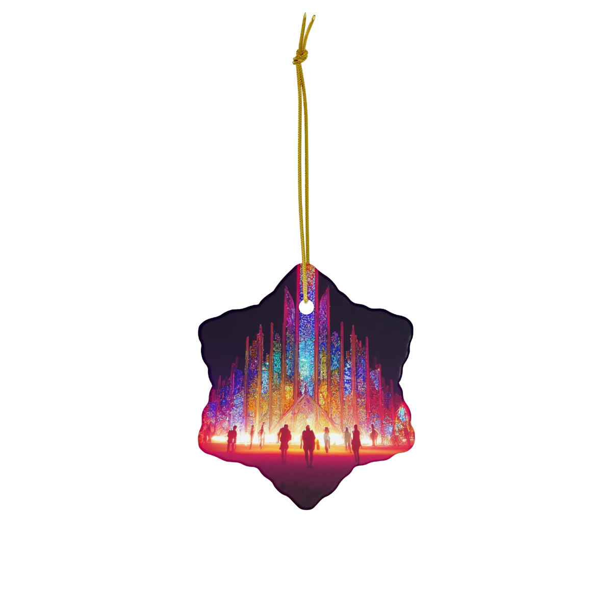 stained glass cathedral at burning man at night - Ceramic Ornament, 4 Shapes